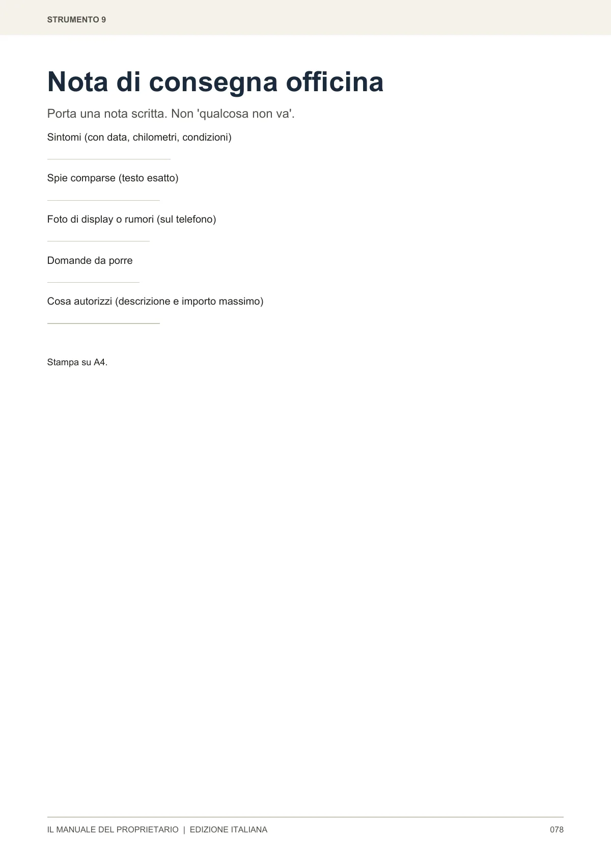 Nota di consegna officina